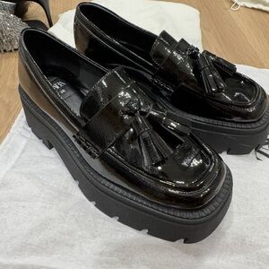 Zara Glossy Black Platform Loafers with Tassels